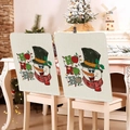 Christmas snowman chair covers in beige linen with festive HOHOHO pattern set of two - Snowman HOHOHO (YTM2-19)