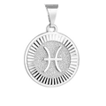 Silver Pisces zodiac pendant with matte texture and radial engraving details - Silver Pisces