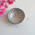 Coconut bowl with colorful shell inlay heart patterns, 13cm diameter decorative dish - Heart Bamboo Joint Style 13cm
