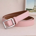 Chic pink PU leather belt for women featuring a minimalist silver square metal buckle - Square Buckle / Pink