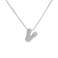 Silver 18K brass bubble letter V pendant necklace with sparkling cubic zirconia - Letter V / Silver