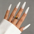 Close-up of vintage silver open ring featuring a round tiger eye stone on model hand - Silver-Tiger Eye Stone (12377)