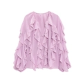 Detail of lavender v-neck chiffon blouse with ruffled layers and button closure - Light Purple