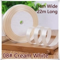 1cm wide cream white satin ribbon roll for gift wrapping and DIY crafts, 22 meters long - 08# Cream White