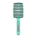 Curved turquoise vent hair brush with boar bristles and non-slip handle grip - Green (New)