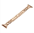 Detailed view of rose gold metal chain watch band with rectangular links for smartwatches - 20mm / Rose Gold
