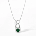 Silver geometry necklace with green gemstone and pearl pendant for women - Silver Necklace - Green Zircon (PDD158)