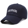 Dark blue cotton baseball cap with white Colorado embroidery in 45-degree side view - One Size(Adjustable) / Navy Blue