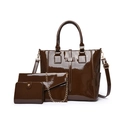 Set borse 3 pezzi in pelle verniciata marrone scuro con tote e borsa a tracolla catena - Marrone
