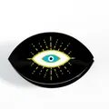Evil Eye Haarklammer aus schwarzem Acryl mit blauem Augenmuster und gelben Akzenten - D4-3-3 (Auge mit strahlenden Linien)