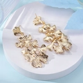 Exaggerated gold ginkgo leaf earrings with layered metallic textures and plant veins - Golden Layered Ginkgo Leaf Drop Earrings
