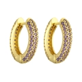 Detail of luxury gold hoop earrings with pavé-set purple round cut cubic zirconia stones - Gold Purple Zirconia
