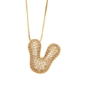 Gold plated puffy initial U pendant necklace with sparkling cubic zirconia pavé setting - Letter U / Gold