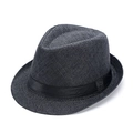Dark grey woven straw fedora hat for men and women with black ribbon band detail - M (56-58cm) / Paper Straw Black with Black Ribbon