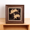European vintage square dark walnut wood frame featuring running rabbits art print - Retro Walnut