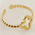 Verstelbare gouden roestvrijstalen open ring met kralenband en hol klavertje vier - Gouden Hol Klaver Kralen Stijl (ZG027)