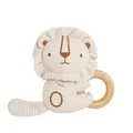 Organic cotton baby rattle featuring a lion design with a natural beech wood ring - Lion Style Organic Cotton Wood Ring Rattle