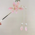 Vintage Blumen-Haarnadel in Rosa mit goldenen Quasten und Perlen für Hanfu Frisuren - Rosa Blütencluster Perle Lange Kette Quaste (8199) / Gold Rosa