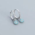 925 silver hoop earrings with a light blue flower pendant and clear zircon center - 925 Silver / Platinum (Turquoise Stone)