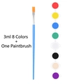 Kids acrylic paint set with 8 colors in 3ml pots and one blue flat head brush - 3ml 8 Colors + 1 Brush