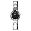 Silver teardrop quartz watch with black dial and crystal bezel for women - Silver/Black Dial