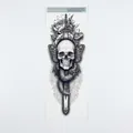 Gothic full arm temporary tattoo sticker with skull, sword and snake design in black lines - WD-042/Skull Snake Sword and Flower