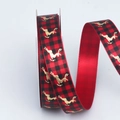 Weihnachtsband mit rot-schwarzem Karomuster und goldenem Rentierdruck für DIY-Geschenke - 1.5cm*10 Yards / Rot Rentier Karo