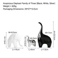 Three elephant ceramic figurines set in black white and silver for modern home decor - A Family Of Three Elephants - Black White And Silver
