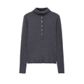 Donkergrijze slim-fit coltrui met ribgebreid patroon en metalen knoopdetails - S / Grijs