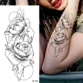 Peony flower temporary tattoo with geometric lines design in black and white style - Pattern BK-006
