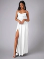 Robe longue blanche en satin avec col bénitier et fente latérale haute élégante - S / Blanc