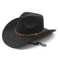 Black faux suede western cowboy hat with studded leather band and adjustable chin strap - M(56-58cm) / Black