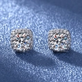 Square-halo diamond stud earrings with round center stone in S925 sterling silver - 30-point Square Earrings With Led-30