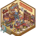 3D isometric flower shop scene DIY stickers with cute cartoon characters and floral decor - Mima 1.0 Flower Shop