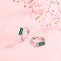 Elegant S925 silver hoop earrings with emerald green zircon on pink background - Silver Emerald Green