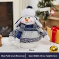 Blue plaid fabric snowman plush with metal legs for Christmas decor, size 20x24cm - Blue Plaid Standing Snowman A (Small)