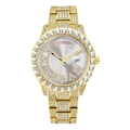 Luxurious gold iced-out quartz watch with full crystal pavé dial and date display - Gold White