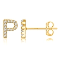 Detail of S925 sterling silver stamp on gold-plated letter P stud earring with zircons - Gold P