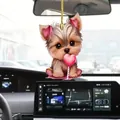 Cute Yorkshire Terrier acrylic car charm with pink heart lollipop and golden cord - 2-Yorkie with Lollipop
