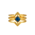 Detail of adjustable gold-plated ring with triple-layered texture and blue diamond stone - Multi-layer Blue Gem (ZJ194)