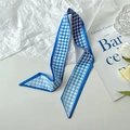 Royal blue houndstooth narrow silk scarf for women hair band or bag handle accessory - Houndstooth Blue