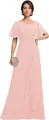 Pink chiffon evening gown featuring butterfly short sleeves and rhinestone waist detail - US size 2 / Top And Bottom / Pink