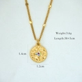Detailed macro view of 14k gold necklace with colorful zircon stones and size specs - 1200 Eight-pointed Star