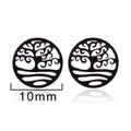 Minimalist black stainless steel tree of life stud earrings in 10mm hollow round design - 192-Tree of Life / Black