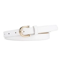 White PU leather dress belt for women with elegant golden U-shaped pin buckle detail - Regular / White