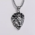 Polished silver lion head pendant for men crafted in high-grade stainless steel - Silver (With Chain)