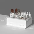 Ivory white cosmetic storage box with two drawers and top compartments, 26x16x10cm - Upgraded Material Deluxe 2-Drawer Small Ivory White