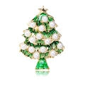 Spilla albero di Natale dorata con smalto verde, perle bianche e stella in cima - Albero di Natale verde (C173-A)