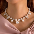 Elegante collana di perle in stile francese con pendente di perle irregolari - Stile Nappa Multiperla Sfumata (26229-white)