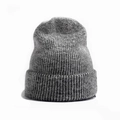Winter knitted grey beanie hat with ribbed cuff design for warm outdoor wear - Dark Gray